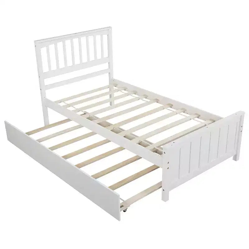 Plataforma doble con nido, estructura de cama de madera con cabecero y pie de cama para dormitorio