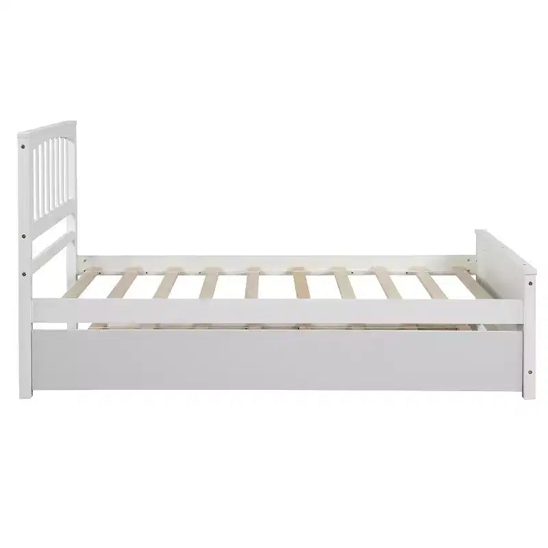 Plataforma doble con nido, estructura de cama de madera con cabecero y pie de cama para dormitorio