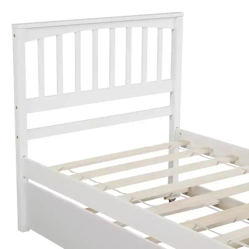Plataforma doble con nido, estructura de cama de madera con cabecero y pie de cama para dormitorio