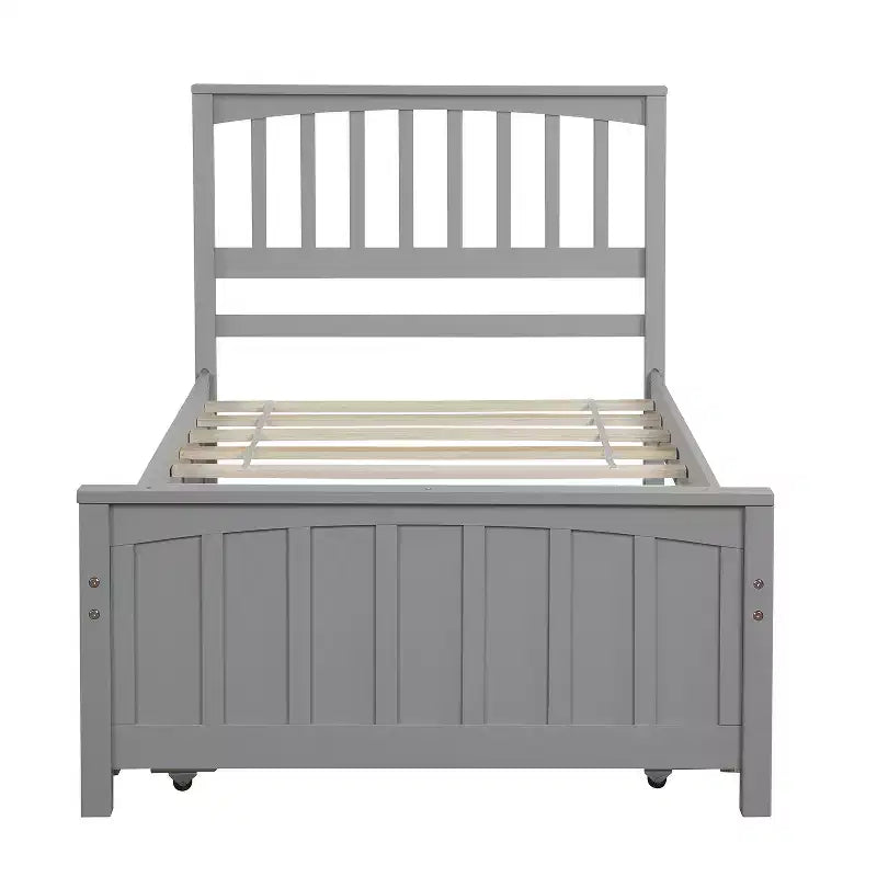 Plataforma doble con nido, estructura de cama de madera con cabecero y pie de cama para dormitorio