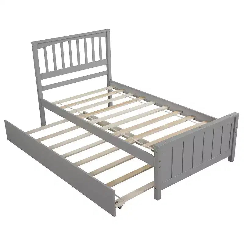 Plataforma doble con nido, estructura de cama de madera con cabecero y pie de cama para dormitorio