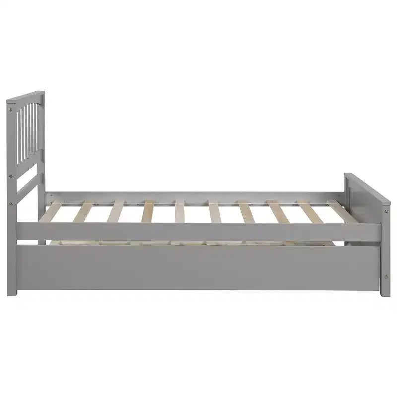 Plataforma doble con nido, estructura de cama de madera con cabecero y pie de cama para dormitorio