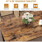 Juego de mesa de comedor de estilo rústico moderno de 47" para 4 personas, incluye banco y sillas, estructura de metal con estante de almacenamiento, diseño que ahorra espacio para cocina y comedor