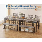 Juego de mesa de comedor de estilo rústico moderno de 47" para 4 personas, incluye banco y sillas, estructura de metal con estante de almacenamiento, diseño que ahorra espacio para cocina y comedor