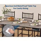 Juego de mesa de comedor de estilo rústico moderno de 47" para 4 personas, incluye banco y sillas, estructura de metal con estante de almacenamiento, diseño que ahorra espacio para cocina y comedor