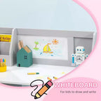 Juego de escritorio y silla Whisen para niños y niños pequeños, escritorio de estudio para niños, muebles infantiles con pizarra blanca - Gris