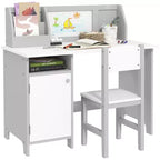 Juego de escritorio y silla Whisen para niños y niños pequeños, escritorio de estudio para niños, muebles infantiles con pizarra blanca - Gris