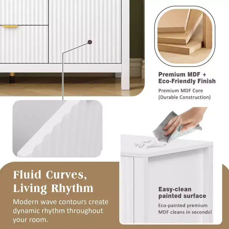 Aparador Clihome con diseño ondulado - 3 estantes ajustables, 3 cajones y puertas de cierre suave, mesa consola de almacenamiento con tiradores de metal