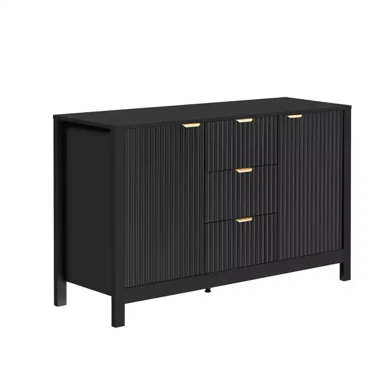 Aparador Clihome con diseño ondulado - 3 estantes ajustables, 3 cajones y puertas de cierre suave, mesa consola de almacenamiento con tiradores de metal