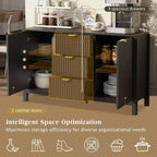 Aparador Clihome con diseño ondulado - 3 estantes ajustables, 3 cajones y puertas de cierre suave, mesa consola de almacenamiento con tiradores de metal
