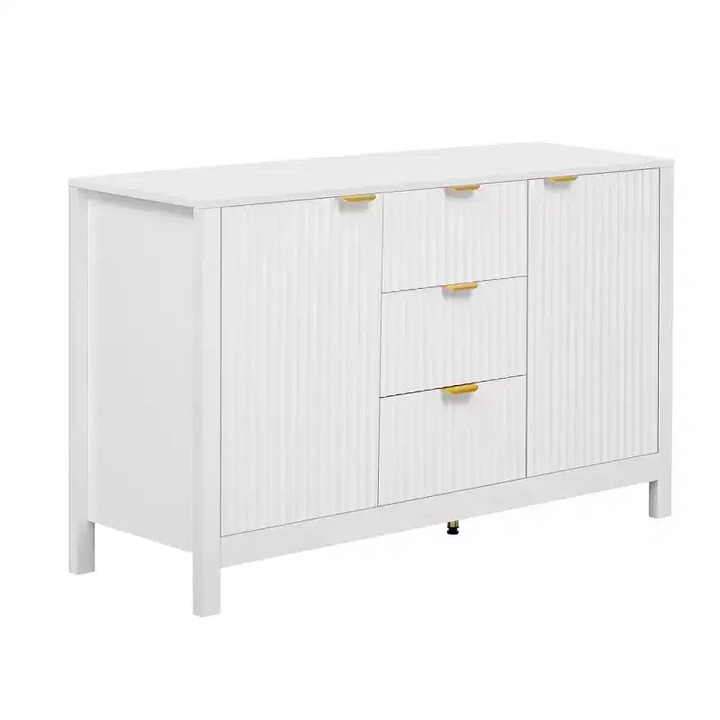 Aparador Clihome con diseño ondulado - 3 estantes ajustables, 3 cajones y puertas de cierre suave, mesa consola de almacenamiento con tiradores de metal