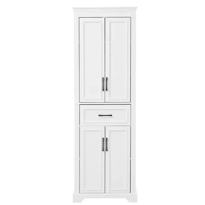 Armario de almacenamiento de baño independiente con cajón, estantes ajustables, puertas con bisagras amortiguadas, acabado pintado duradero, blanco - ModernLuxe