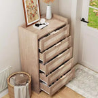 Cómoda bohemia de 5 cajones de ratán para dormitorio, mueble grande de madera con cajones para ropa, organizador de mesita de noche para pasillo, sala de estar