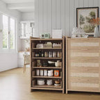 Cómoda bohemia de 5 cajones de ratán para dormitorio, mueble grande de madera con cajones para ropa, organizador de mesita de noche para pasillo, sala de estar