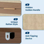 Cómoda bohemia de 5 cajones de ratán para dormitorio, mueble grande de madera con cajones para ropa, organizador de mesita de noche para pasillo, sala de estar