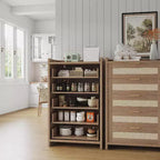 Cómoda bohemia de 5 cajones de ratán para dormitorio, mueble grande de madera con cajones para ropa, organizador de mesita de noche para pasillo, sala de estar