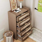 Cómoda bohemia de 5 cajones de ratán para dormitorio, mueble grande de madera con cajones para ropa, organizador de mesita de noche para pasillo, sala de estar
