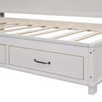 Cama nido con 3 cajones de almacenamiento y tomas de corriente y puertos USB, estructura de madera con tablero superior blando para dormitorio de invitados, blanco