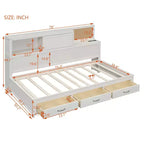 Cama nido con 3 cajones de almacenamiento y tomas de corriente y puertos USB, estructura de madera con tablero superior blando para dormitorio de invitados, blanco