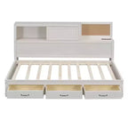 Cama nido con 3 cajones de almacenamiento y tomas de corriente y puertos USB, estructura de madera con tablero superior blando para dormitorio de invitados, blanco