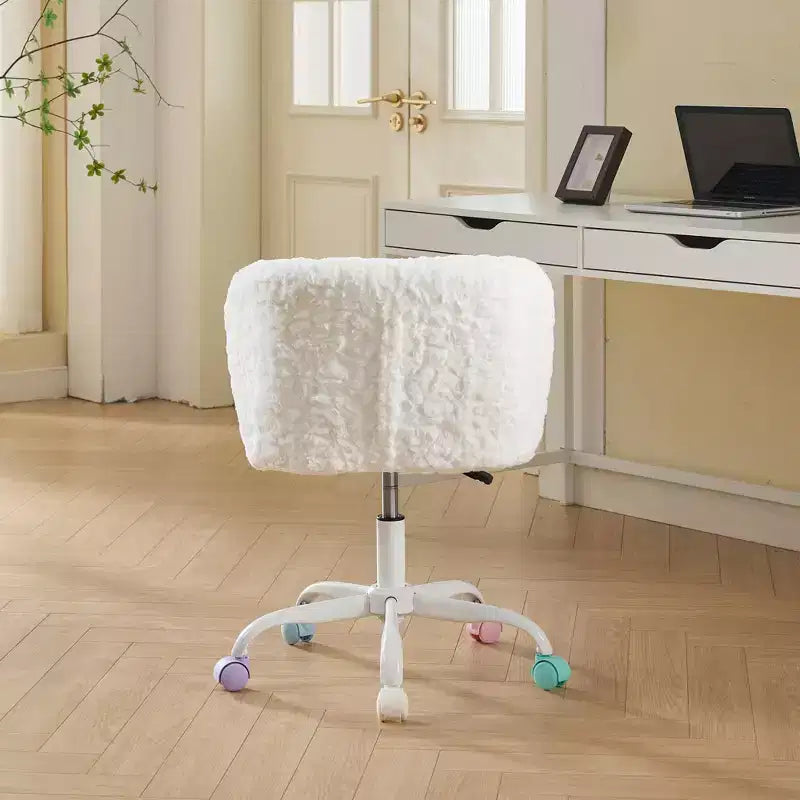 Silla de oficina MAYEERTY de pelo de conejo artificial - Base de metal, giratoria ajustable, silla de tocador, violeta