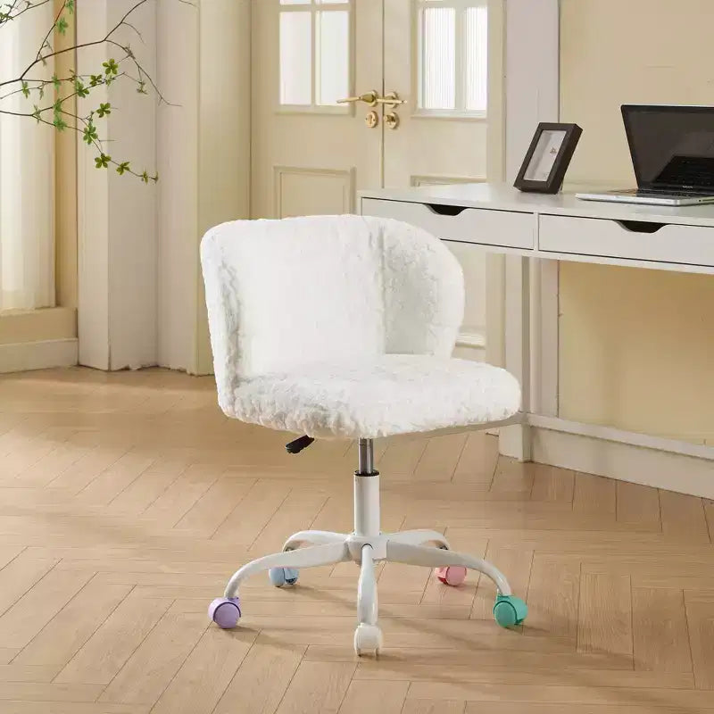 Silla de oficina MAYEERTY de pelo de conejo artificial - Base de metal, giratoria ajustable, silla de tocador, violeta