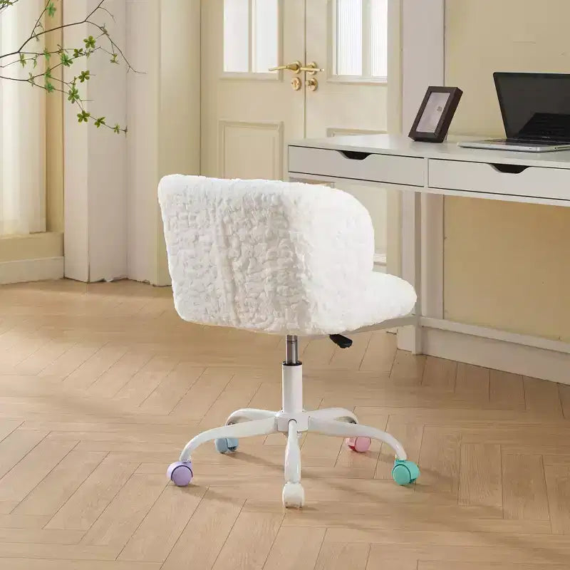 Silla de oficina MAYEERTY de pelo de conejo artificial - Base de metal, giratoria ajustable, silla de tocador, violeta