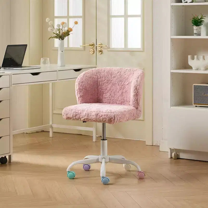 Silla de oficina MAYEERTY de pelo de conejo artificial - Base de metal, giratoria ajustable, silla de tocador, violeta