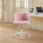 Silla de oficina MAYEERTY de pelo de conejo artificial - Base de metal, giratoria ajustable, silla de tocador, violeta