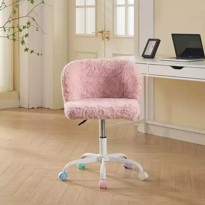 Silla de oficina MAYEERTY de pelo de conejo artificial - Base de metal, giratoria ajustable, silla de tocador, violeta
