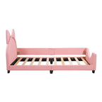 Sofá cama individual de cartón para niños, estructura de sofá cama de piel sintética con cabecero en forma de orejas y decoración de remaches para niñas y niños, rosa