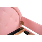 Sofá cama individual de cartón para niños, estructura de sofá cama de piel sintética con cabecero en forma de orejas y decoración de remaches para niñas y niños, rosa