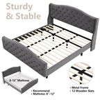 Base de cama Queen con cabecero y piecero, cama de plataforma tapizada en terciopelo con diseño de ala, no necesita somier, capacidad de 800 lb