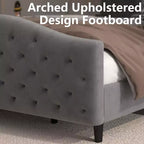 Base de cama Queen con cabecero y piecero, cama de plataforma tapizada en terciopelo con diseño de ala, no necesita somier, capacidad de 800 lb