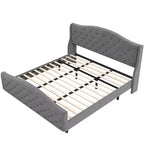 Base de cama Queen con cabecero y piecero, cama de plataforma tapizada en terciopelo con diseño de ala, no necesita somier, capacidad de 800 lb