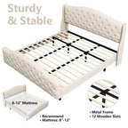 Base de cama Queen con cabecero y piecero, cama de plataforma tapizada en terciopelo con diseño de ala, no necesita somier, capacidad de 800 lb