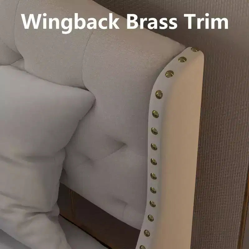 Base de cama Queen con cabecero y piecero, cama de plataforma tapizada en terciopelo con diseño de ala, no necesita somier, capacidad de 800 lb
