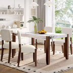 46.5 Mesa de comedor moderna, mesa de cocina rectangular de imitación mármol con patas de madera de caucho, blanca - ModernLuxe