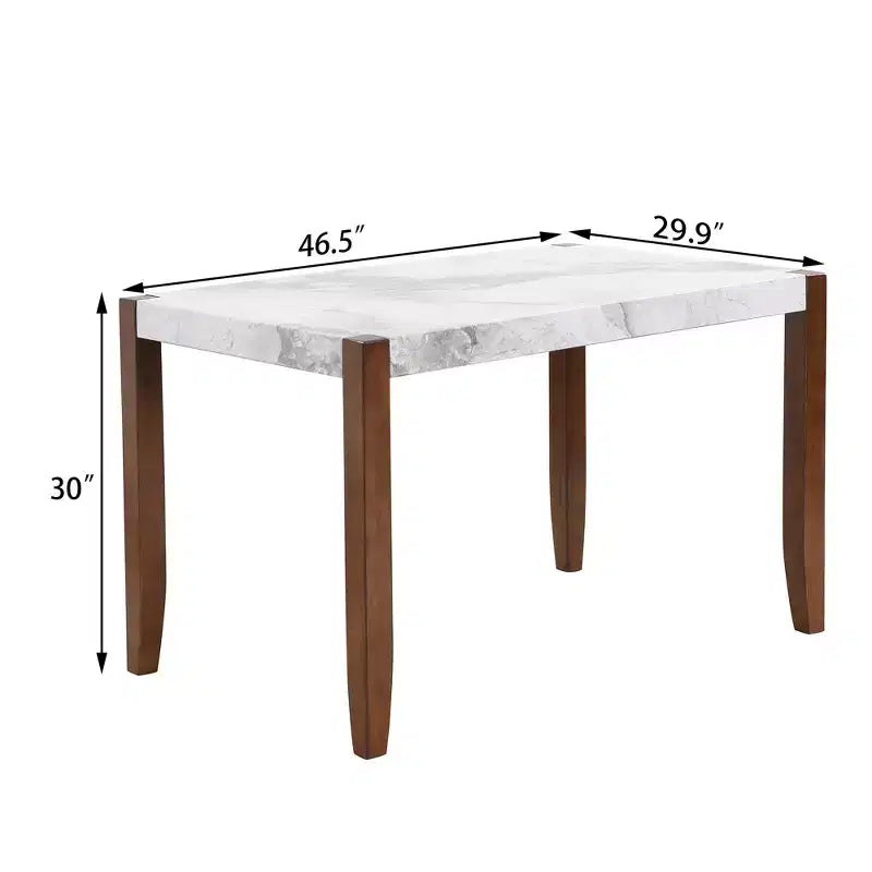 46.5 Mesa de comedor moderna, mesa de cocina rectangular de imitación mármol con patas de madera de caucho, blanca - ModernLuxe