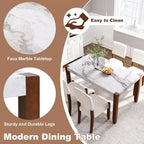 46.5 Mesa de comedor moderna, mesa de cocina rectangular de imitación mármol con patas de madera de caucho, blanca - ModernLuxe