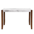 46.5 Mesa de comedor moderna, mesa de cocina rectangular de imitación mármol con patas de madera de caucho, blanca - ModernLuxe