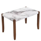 46.5 Mesa de comedor moderna, mesa de cocina rectangular de imitación mármol con patas de madera de caucho, blanca - ModernLuxe