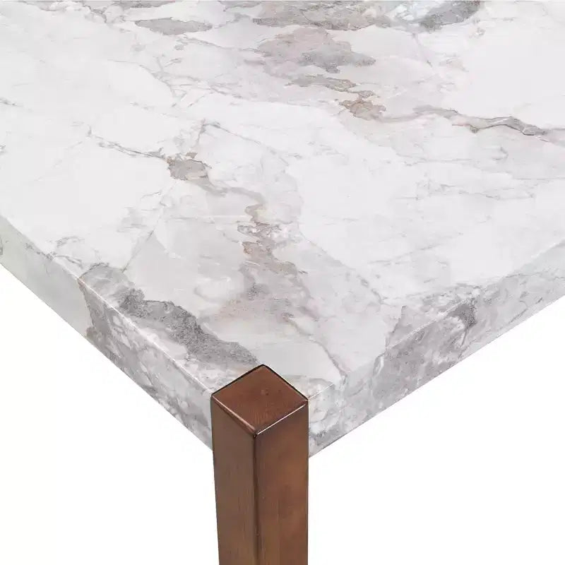 46.5 Mesa de comedor moderna, mesa de cocina rectangular de imitación mármol con patas de madera de caucho, blanca - ModernLuxe