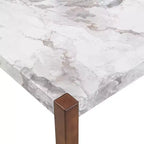 46.5 Mesa de comedor moderna, mesa de cocina rectangular de imitación mármol con patas de madera de caucho, blanca - ModernLuxe