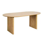 PexFix 79 Mesa de comedor ovalada para 6-8, mesa de cocina de madera con superficie resistente a los arañazos y patas a rayas, estilo rústico moderno para sala de estar o cocina, color natural