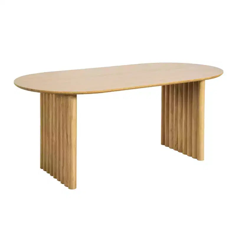 PexFix 79 Mesa de comedor ovalada para 6-8, mesa de cocina de madera con superficie resistente a los arañazos y patas a rayas, estilo rústico moderno para sala de estar o cocina, color natural