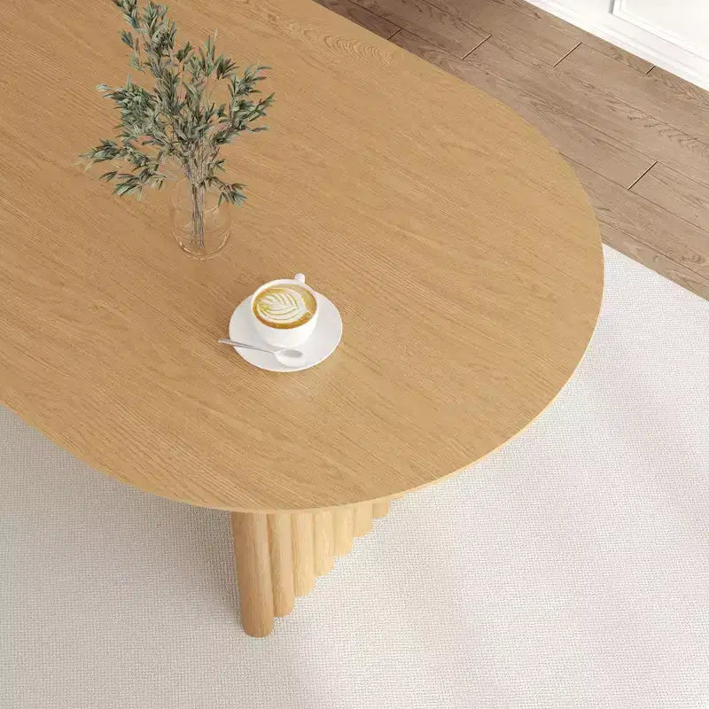 PexFix 79 Mesa de comedor ovalada para 6-8, mesa de cocina de madera con superficie resistente a los arañazos y patas a rayas, estilo rústico moderno para sala de estar o cocina, color natural