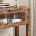 Mesa de entrada de 43.3'', mesa consola de madera con 2 cajones de cristal y estante abierto, almacenamiento detrás del sofá, para sala de estar, pasillo