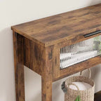 Mesa de entrada de 43.3'', mesa consola de madera con 2 cajones de cristal y estante abierto, almacenamiento detrás del sofá, para sala de estar, pasillo