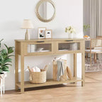 Mesa de entrada de 43.3'', mesa consola de madera con 2 cajones de cristal y estante abierto, almacenamiento detrás del sofá, para sala de estar, pasillo